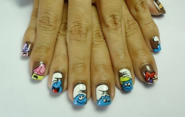 Nostalgic Character Nail Art on Brown