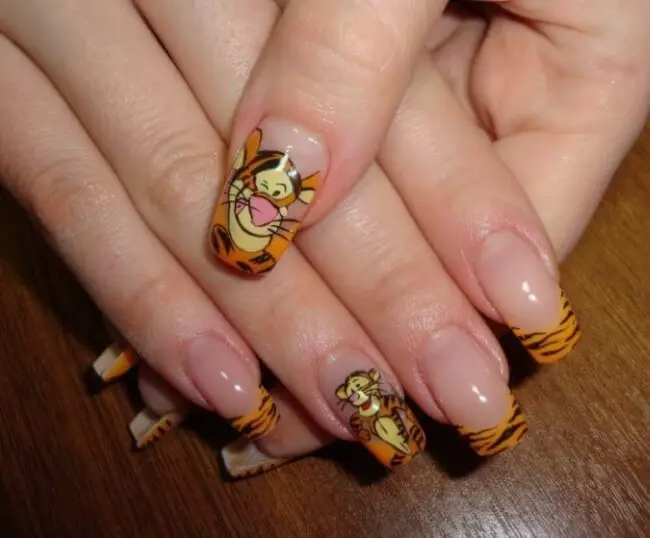 Fierce Orange and Black Tiger Nails