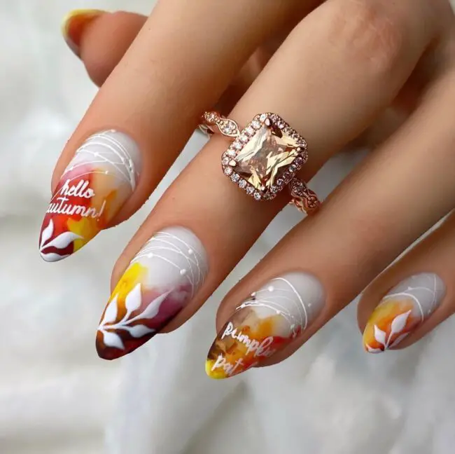 Warm Ombre Autumn with Leaf Art