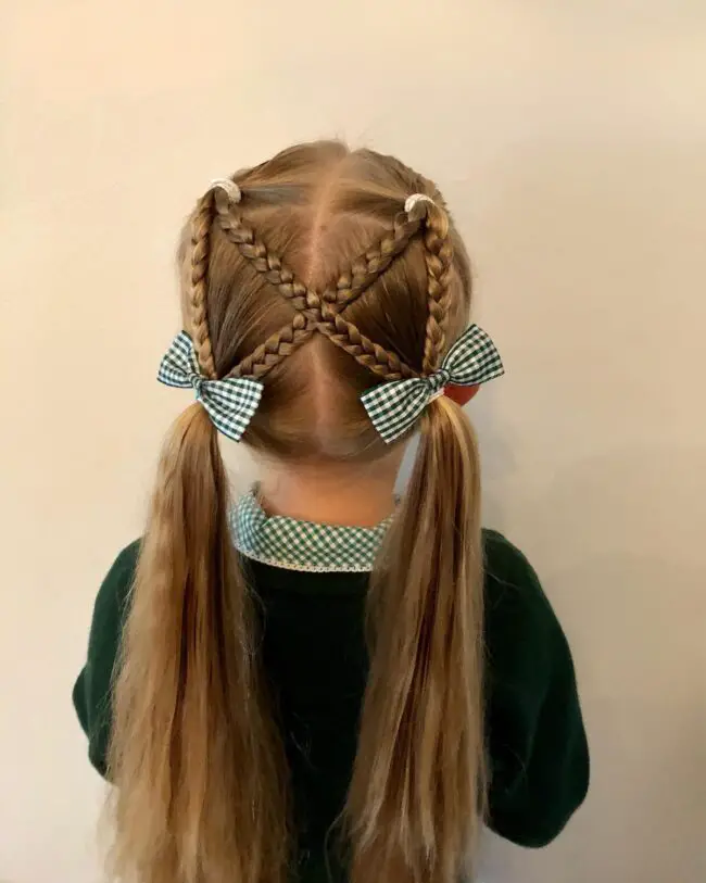 Crossed Braids Accented with Ribbons