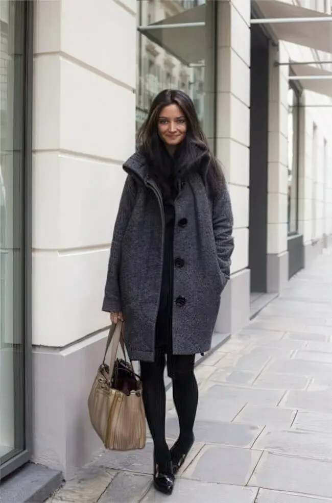 Charcoal Oversized Coat with Chic Layers