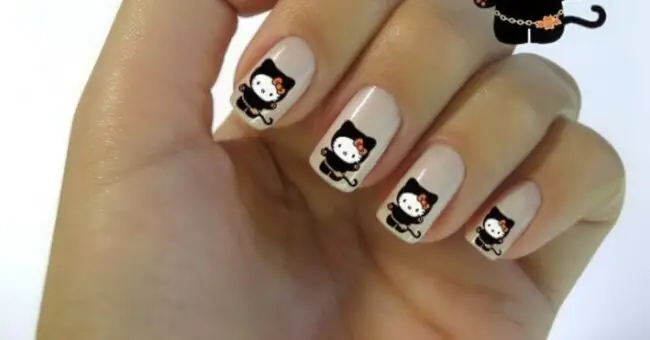 Charming Black and White Cat Nails