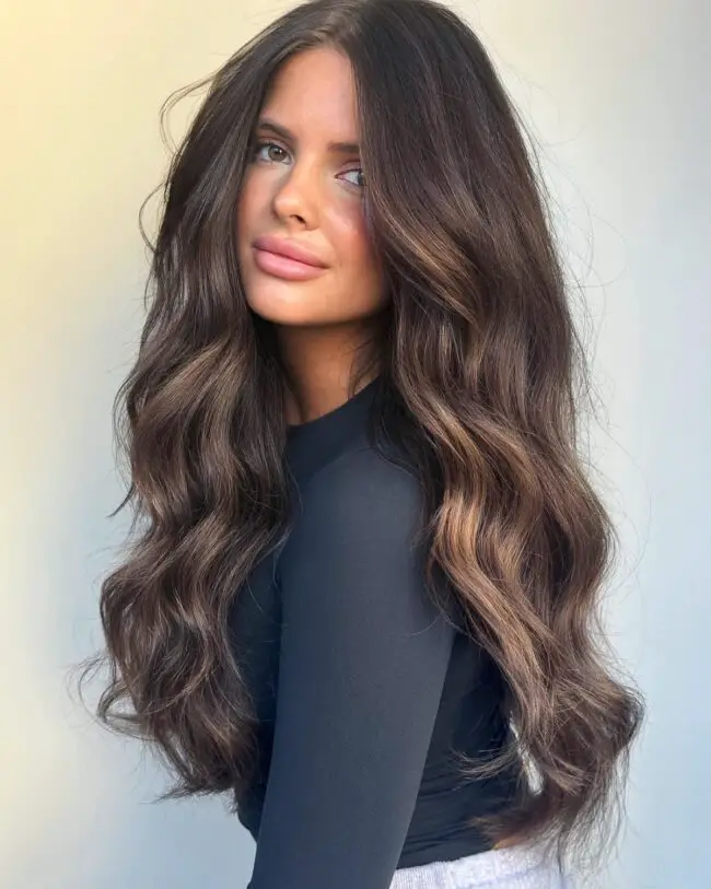 Deep Chocolate Hair with Light Balayage Highlights