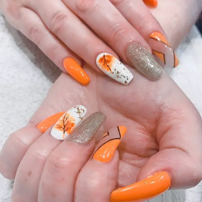Geometric Orange and Gold Leaf Patterns