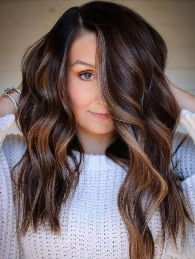 Radiant Chocolate Curls with Caramel Highlights