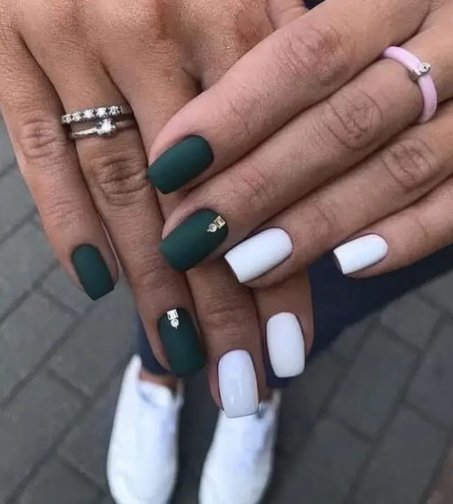Bold Green and White Nails