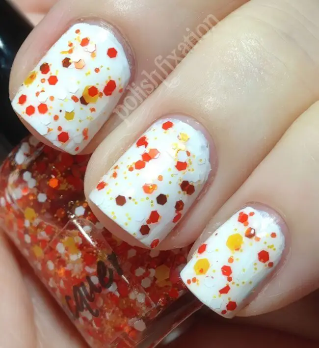 White with Red, Orange, & Gold