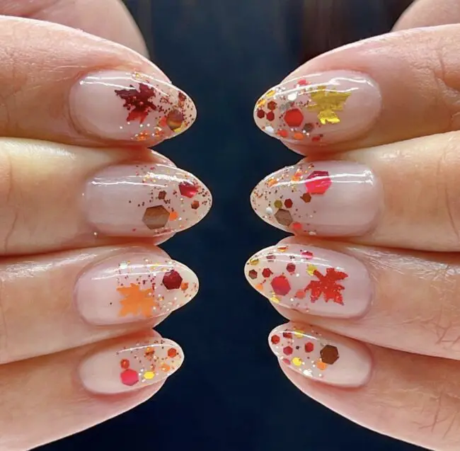 Glittery Fall Leaves with Confetti Accents