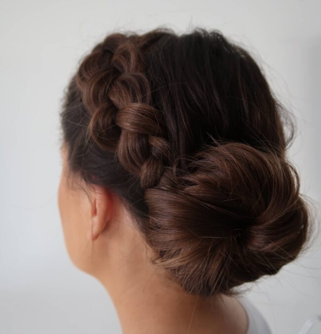 Crown Braid Styled with Low Bun