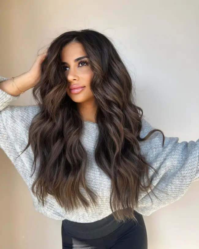 Dark Brown with Caramel Balayage Highlights