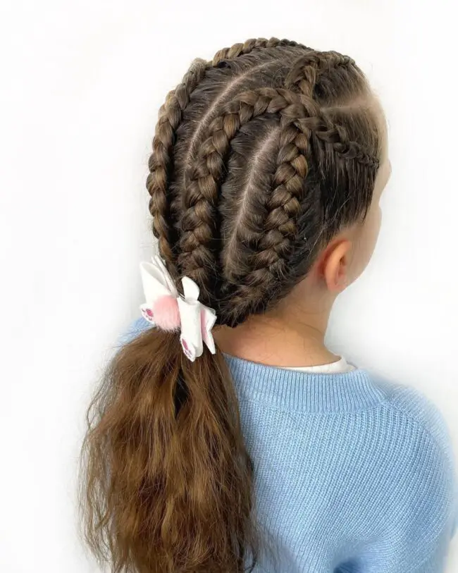 Triple Dutch Braids Styled into a Ponytail