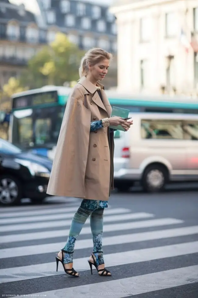 Beige Trench Coat with Floral Prints