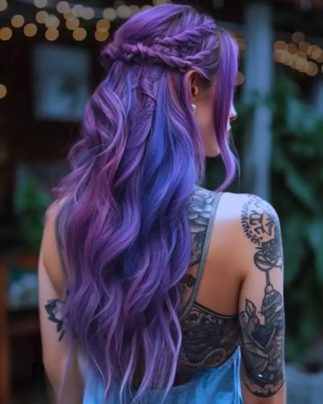 Balayage Brilliance with Lavender and Blue Hues