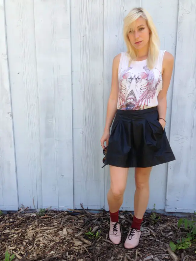 Graphic Tee and Leather Skirt Fusion