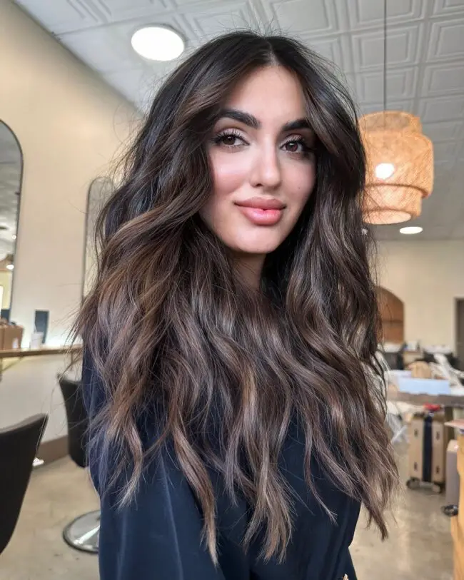 Long, Layered Hair with Chocolate and Caramel