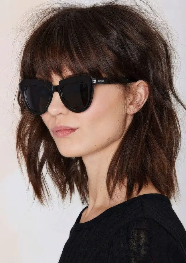 Chocolate Fringe Bangs with Layered Volume
