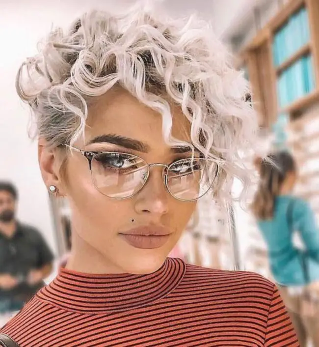 Icy Blonde Curly Pixie