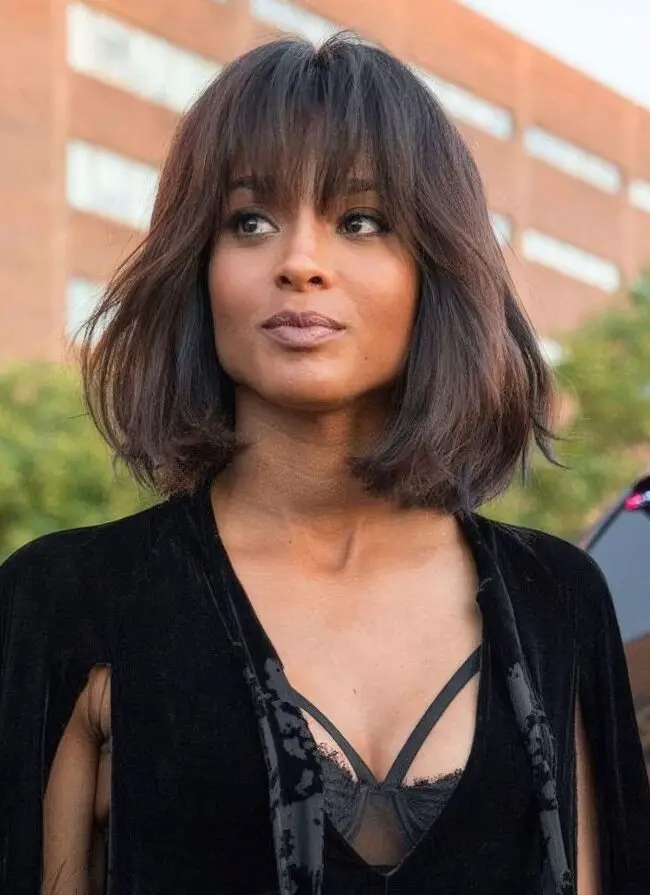 Brunette Fringe Bangs with Layered Texture