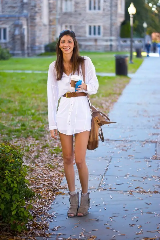 Crisp White Shirt Dress with Earthy Acc