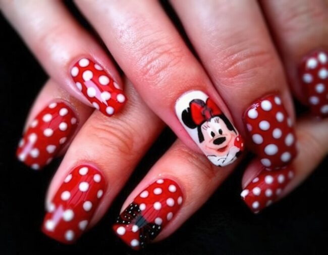 Charming Red Nails with Polka Dots