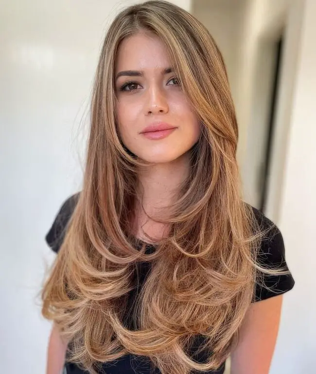 Flowing Long Layers with Warm Highlights