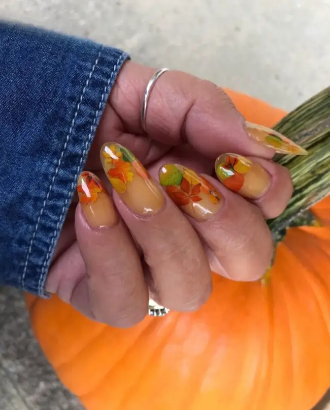 Captured Autumn Leaves in Clear Gloss