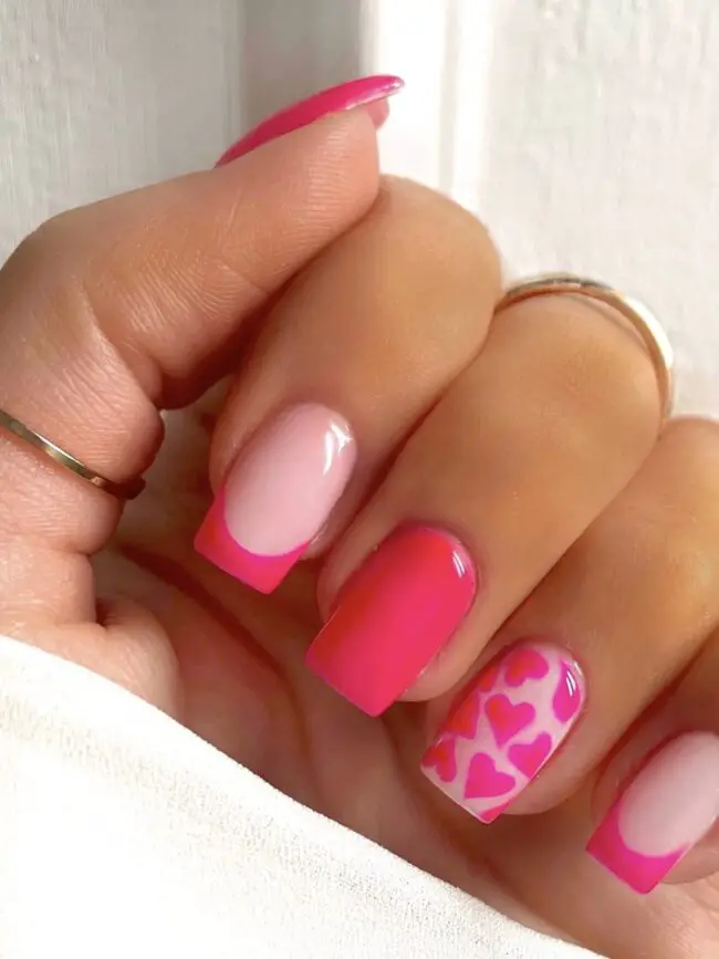 Neon Pink Accents on Pastel Nails
