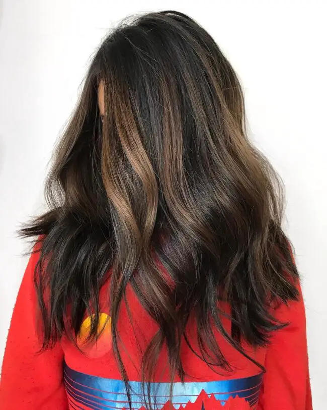 Deep Brown Balayage with Caramel Touches