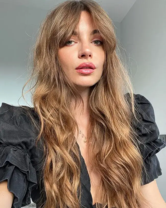 Caramel Waves with Playful Bangs