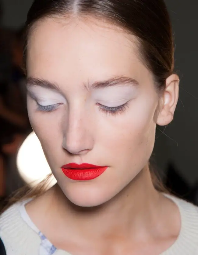 Striking Red Lips with Soft Eyes