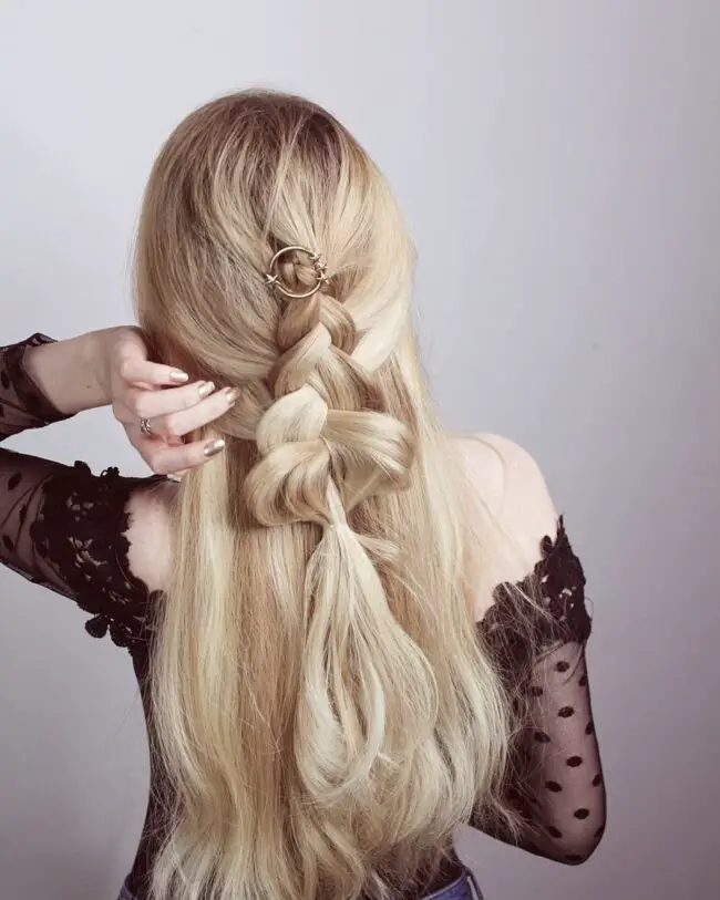 Detailed Half-Up Braid with Gold Clip