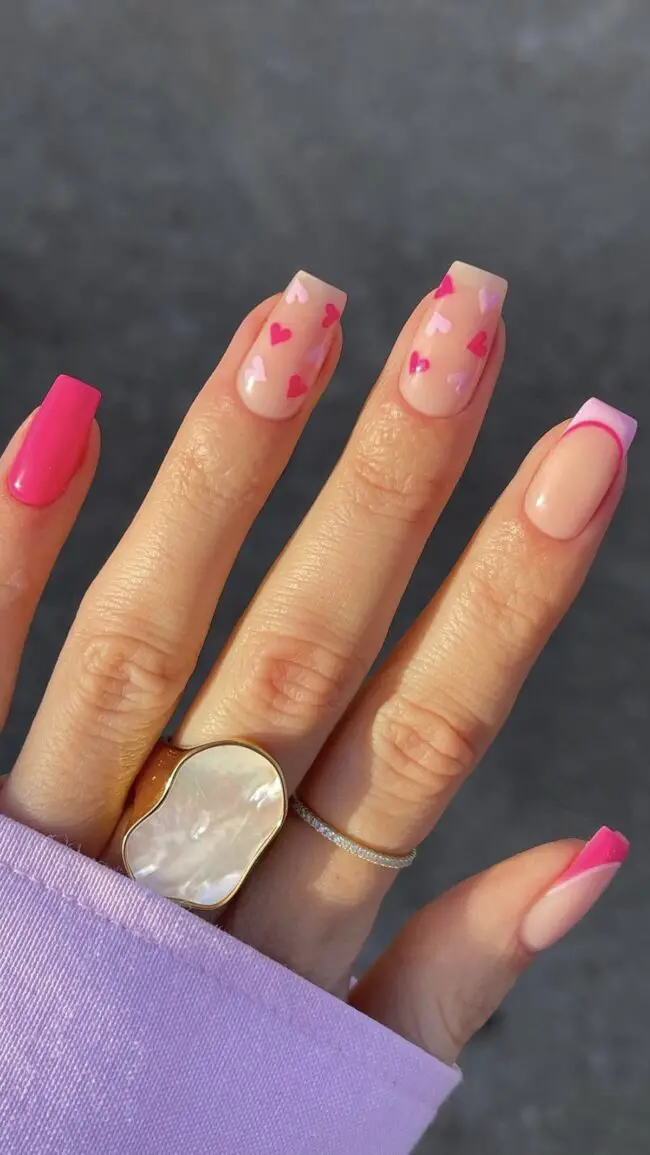 Bold Pink Nails with Subtle Detail