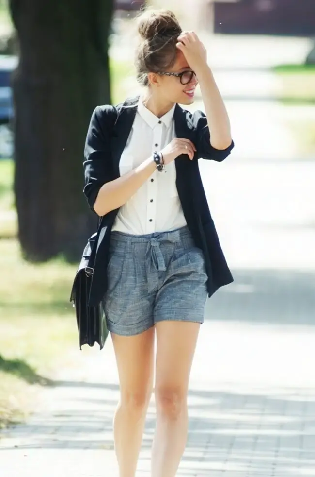 Smart-Casual Shorts and Crisp White Shirt