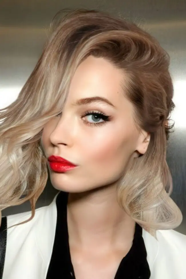 Captivating Red Lips with Soft Waves