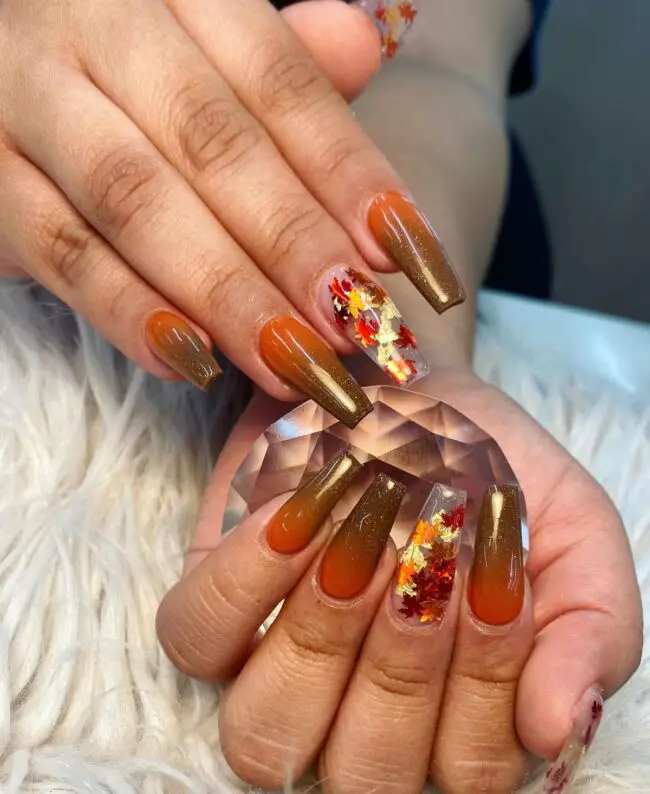 Ombre Autumn Gradient with Encapsulated Leaves