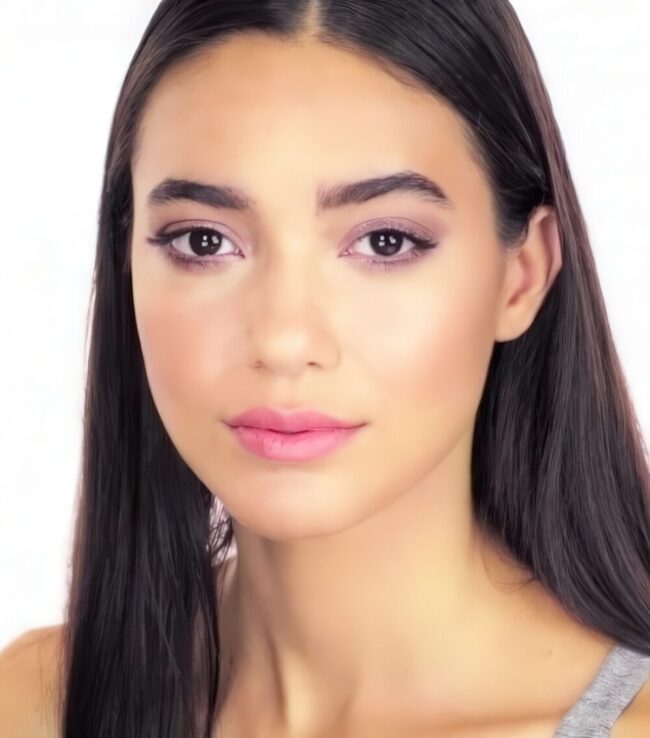 Lavender Shadows with Peachy-Pink Lips