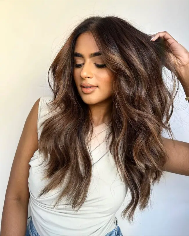 Sunlit Caramel Balayage with Glossy Waves