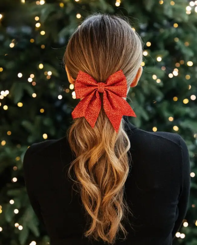 Sparkly Red Bow on a Low Ponytail