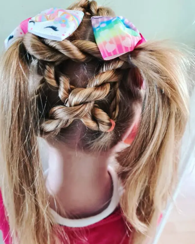 Twisted Pigtails with Fun Colorful Bows