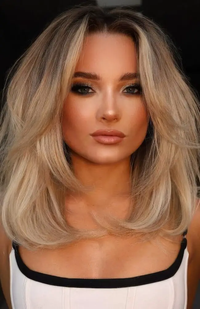 Radiant Warm Blonde Waves with Volume