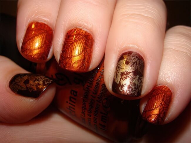 Autumn Nail Design in Rich Oranges