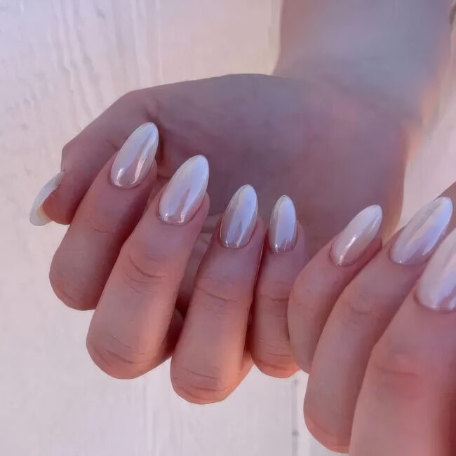 Gleaming Chrome Pearl Nails