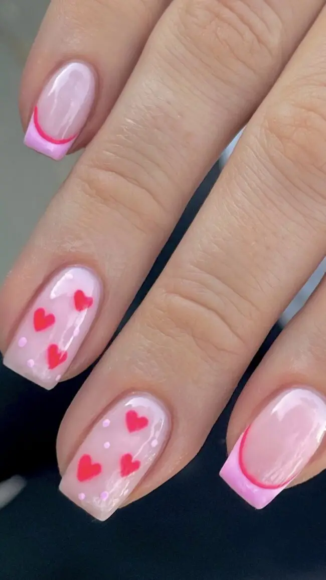 Delicate Hearts Floating Over Natural Nails