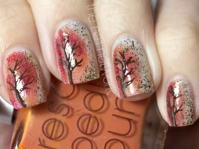 Autumn Leaves on Warm Gradient Nails