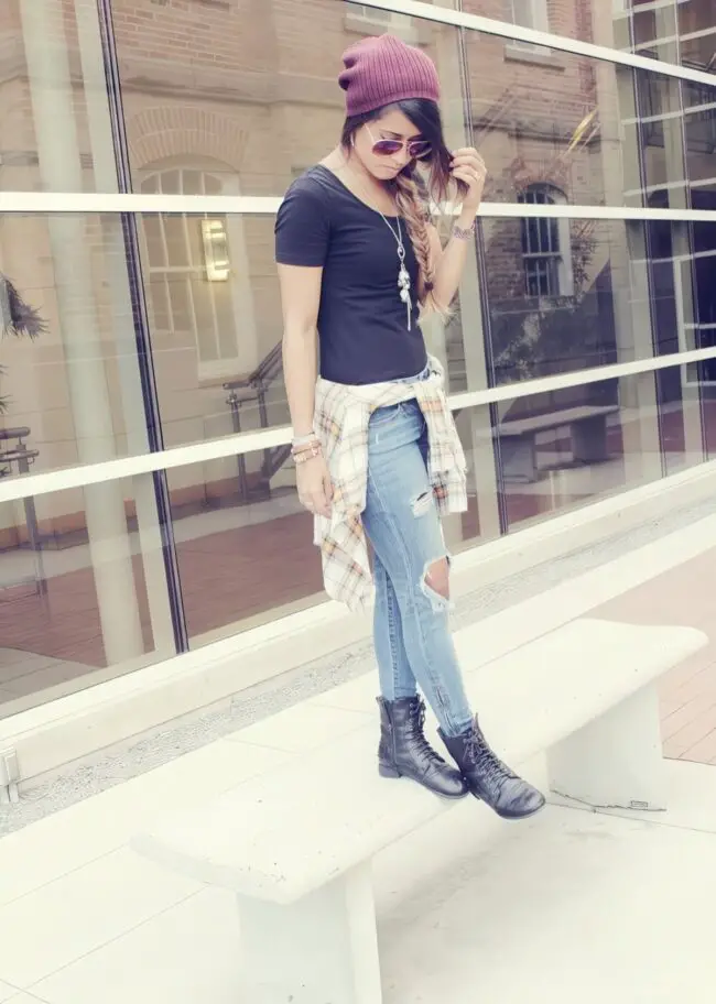 Dynamic Layering with Black Tee and Boots