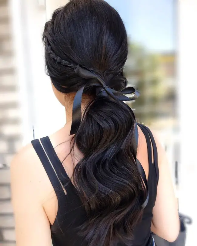 Low Ponytail with a Ribbon Accent