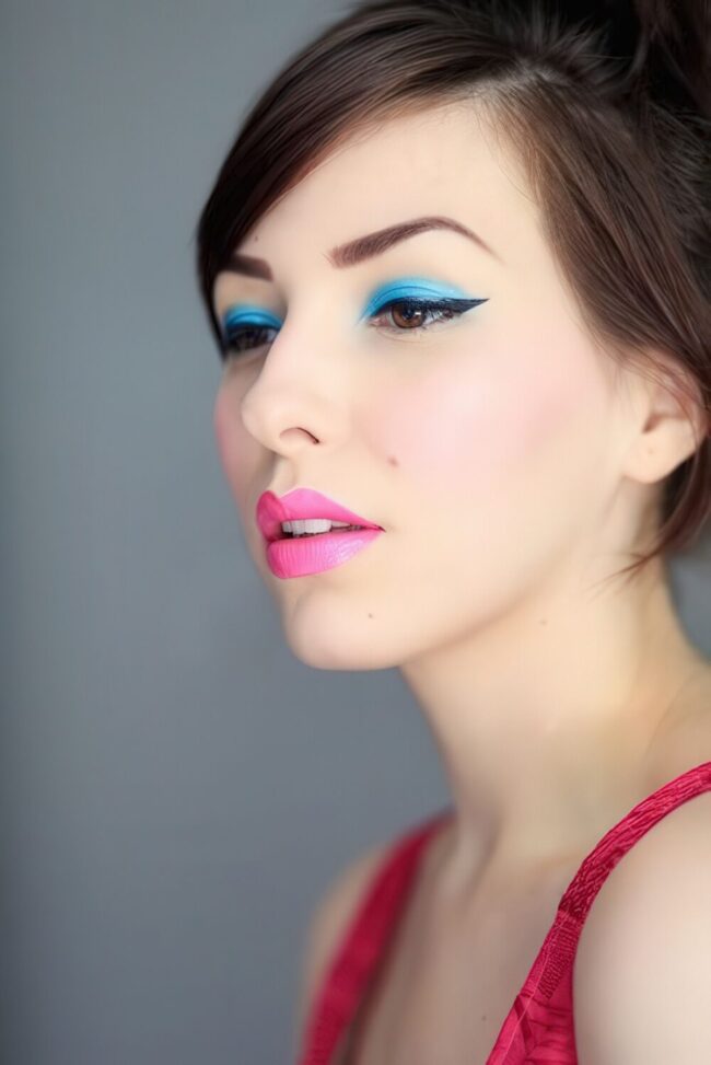 Electric Blue Eyeliner with Pink Lips