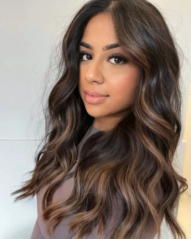 Long, Flowing Layers with Caramel Tints