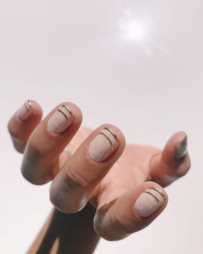 Nude Nails with Striking Gold Accents