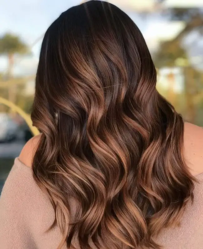 Radiant Chestnut Waves with Caramel Highlights